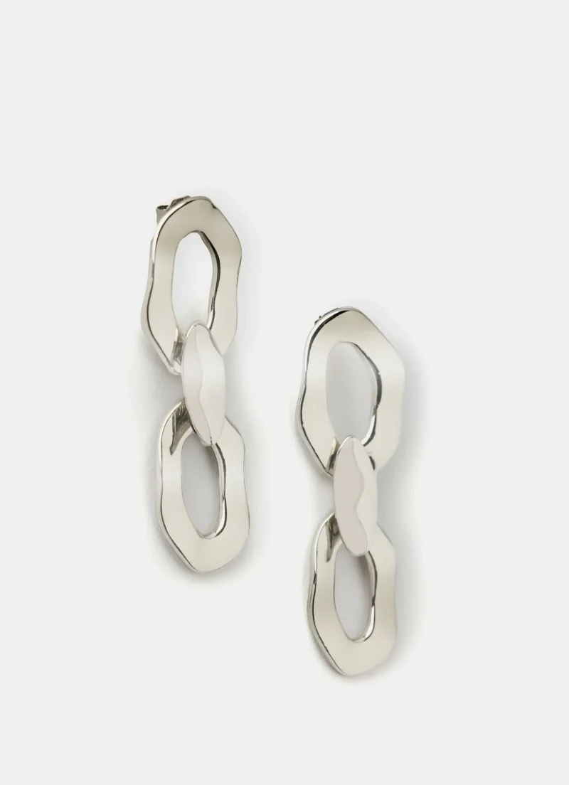 silver hammered chain earrings