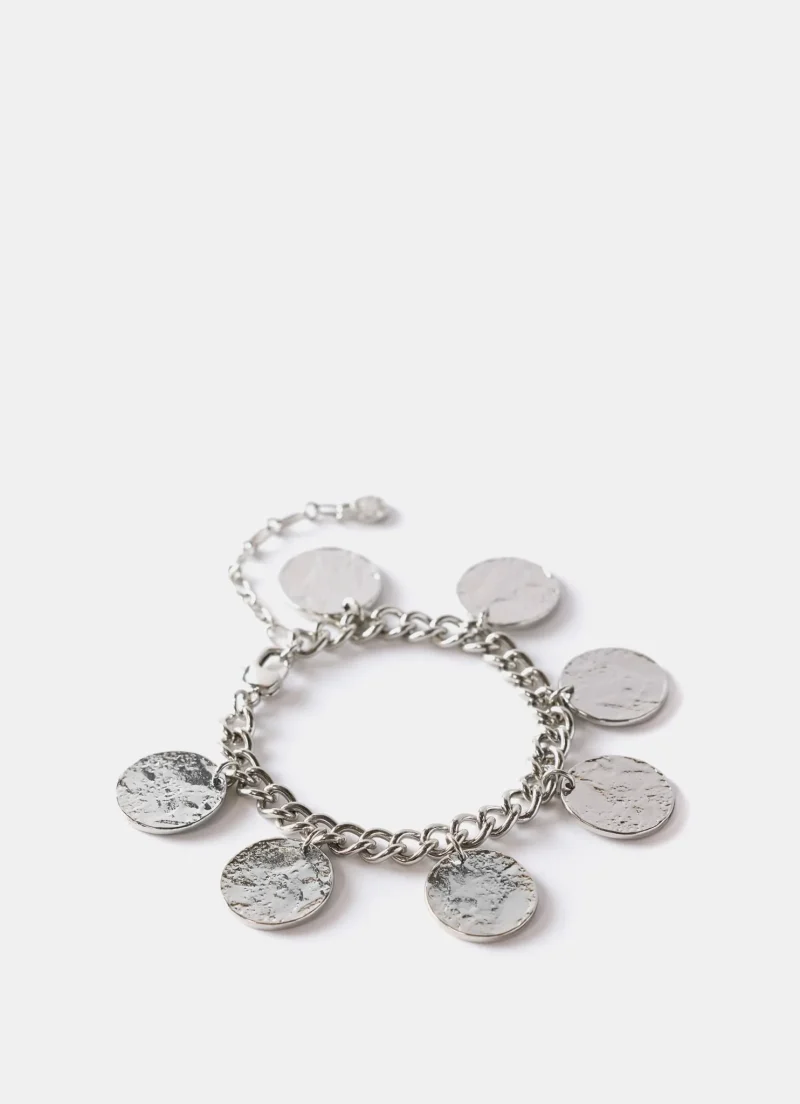 silver hammered charm bracelet