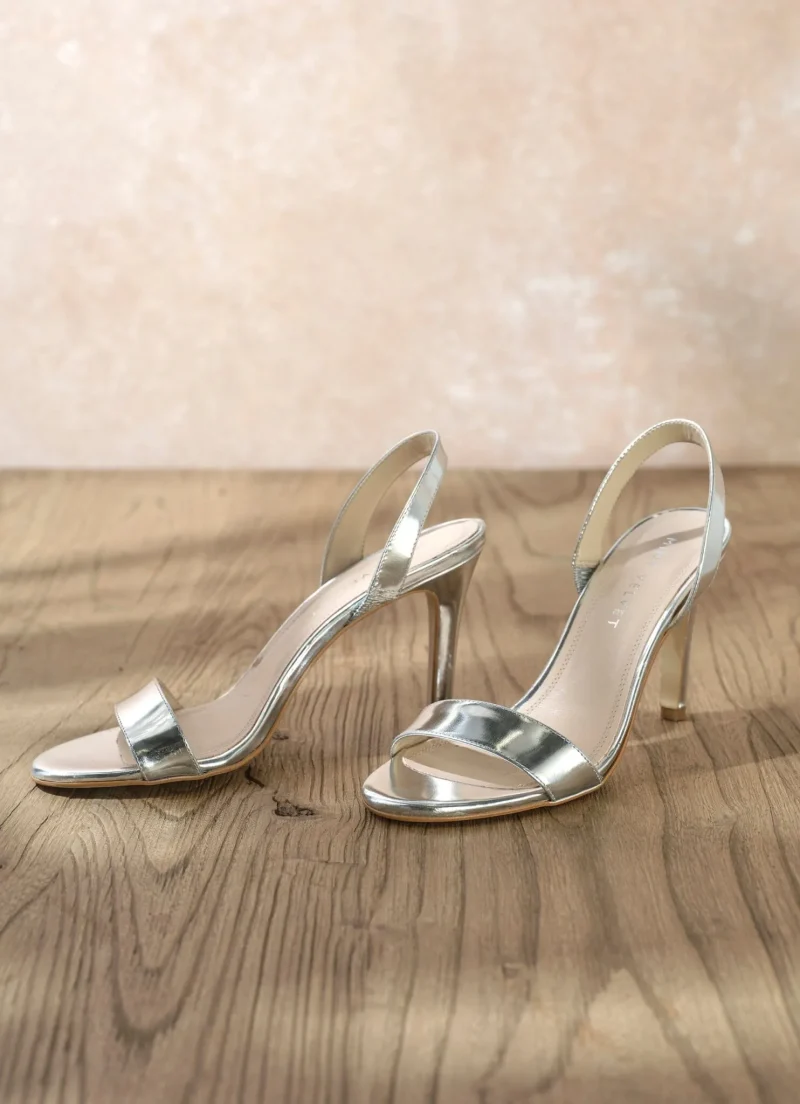 silver heeled leather sandals