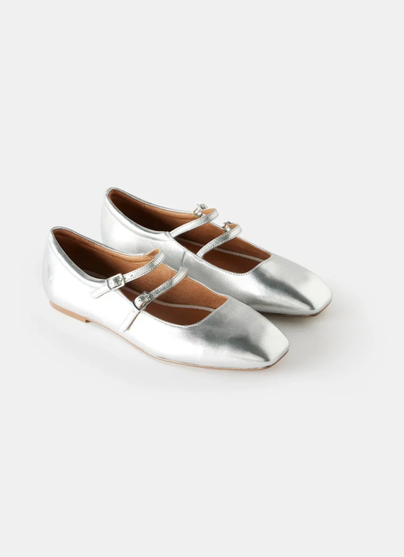 silver leather ballet flats 1