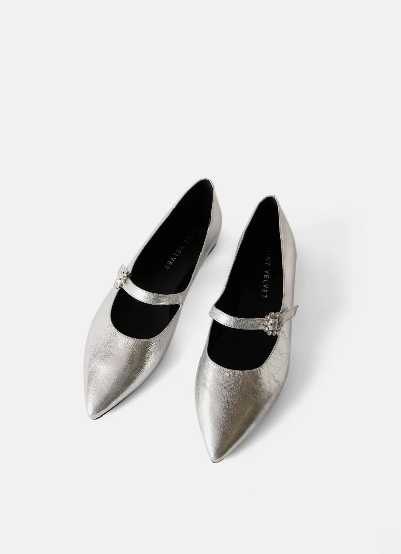 silver leather ballet flats