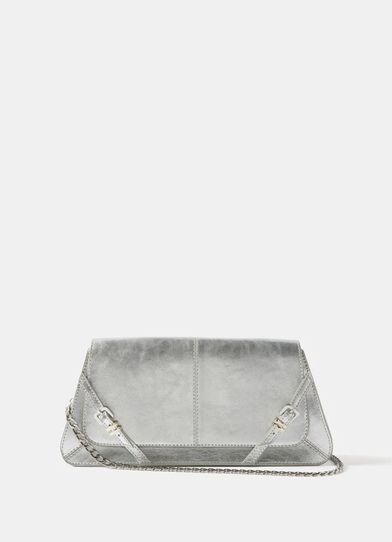 silver leather clutch purse