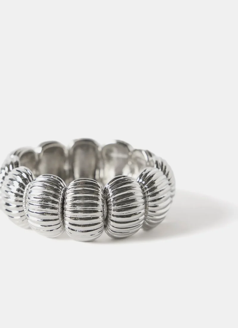 silver ribbed statement bracelet