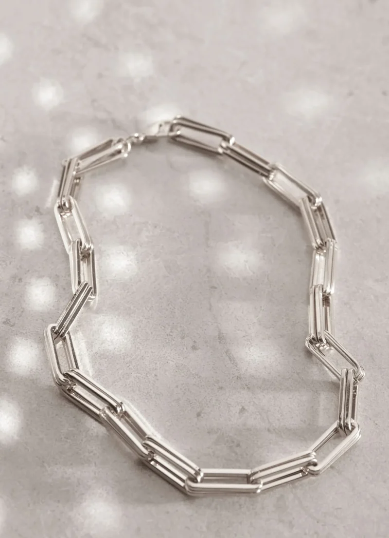 silver square link necklace