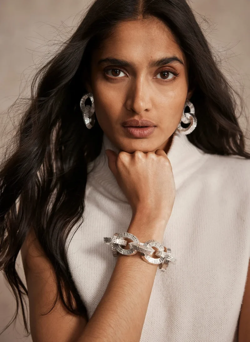 silver textured hoop earrings