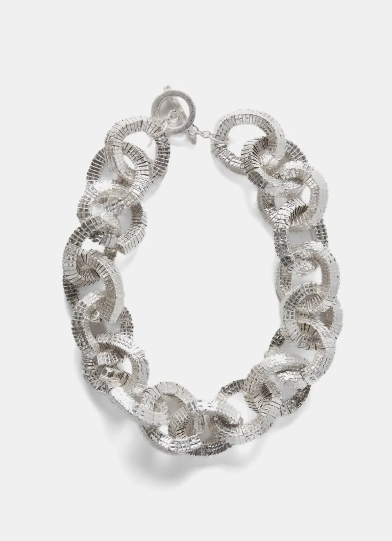 silver tone textured statement necklace