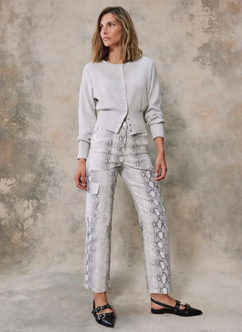 snake print straight fit cargo jeans