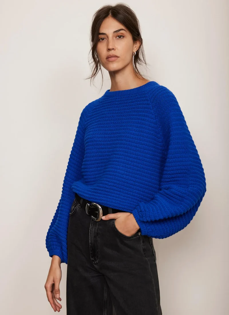 soft blue cotton ribbed sweater