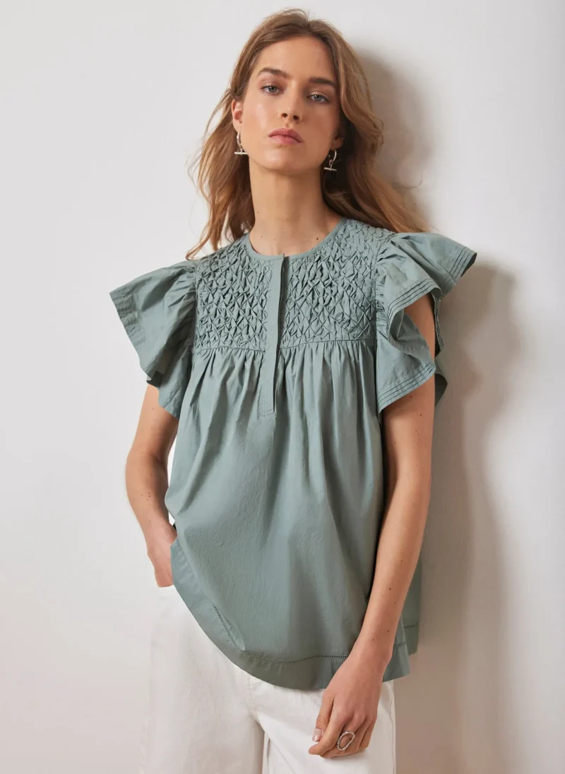 soft blue smocked cotton top