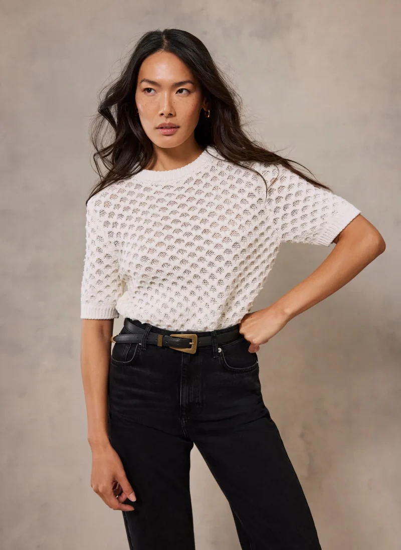 soft cotton blend cream knit top