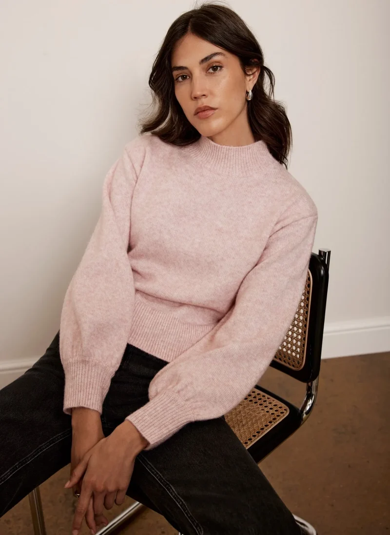 soft pink high neck pullover sweater