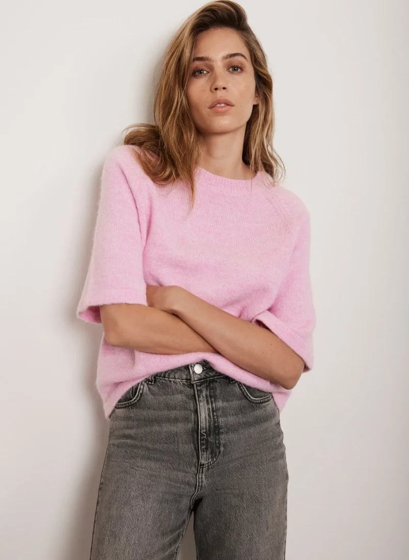 soft pink wool blend knit top