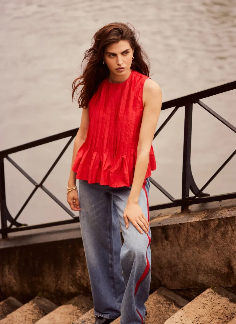 soft red cotton peplum top