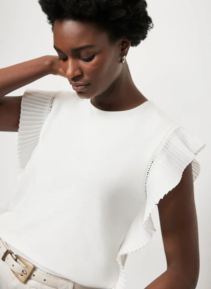 soft white cotton pleated tee