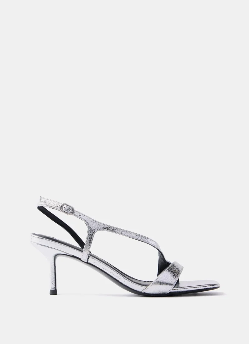 strappy silver leather kitten heels