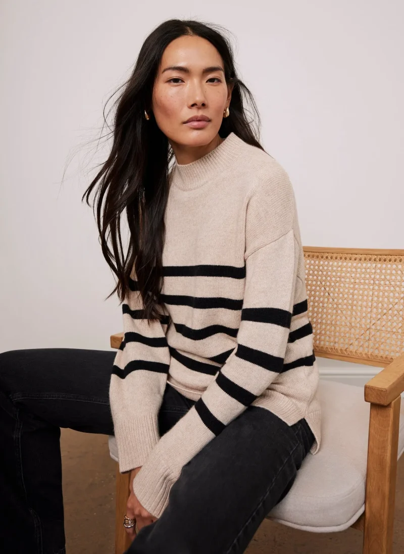 striped high neck jumper in neutral