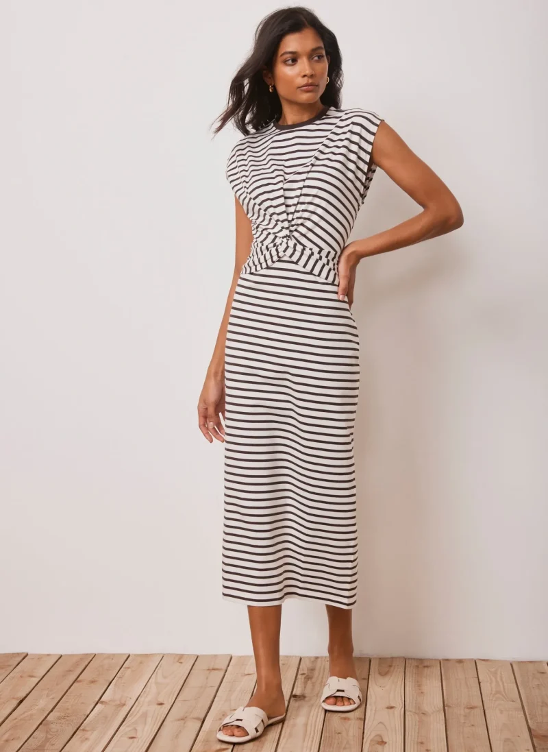 striped midi dress with twist detail