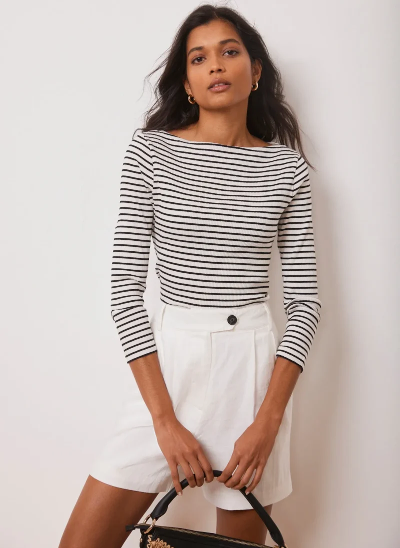 striped wide neck white tee