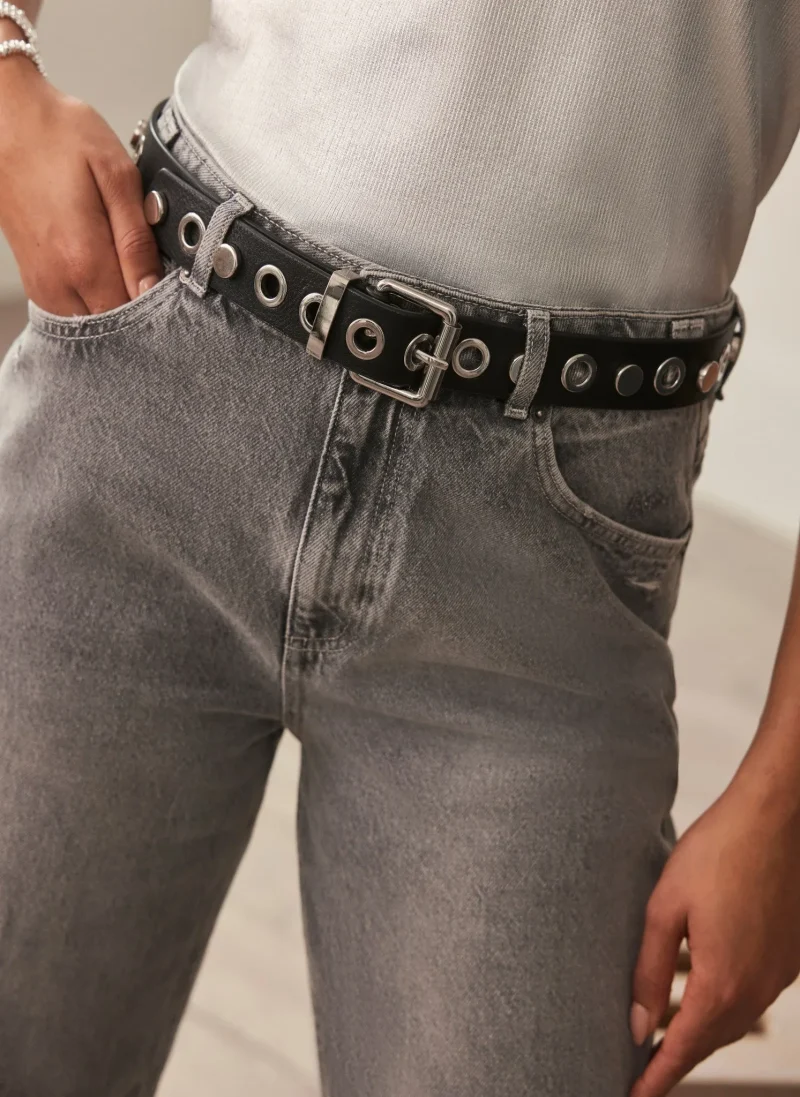 studded black leather belt