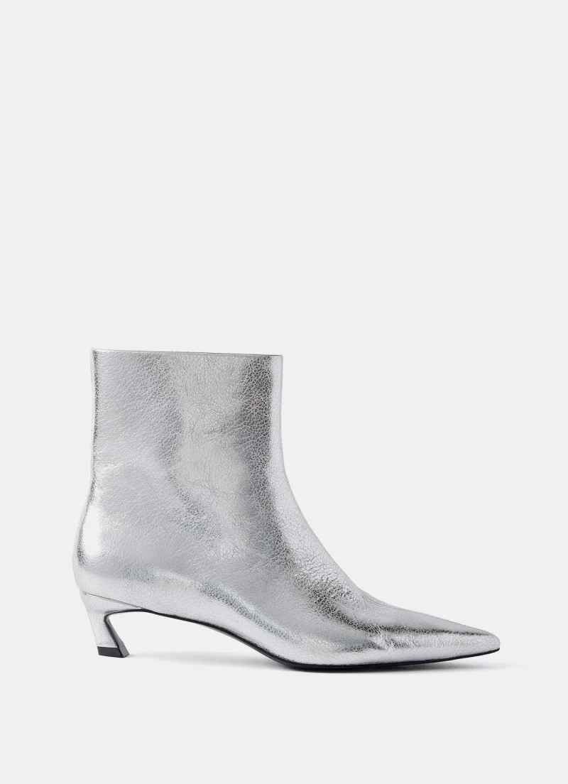 sturdy silver leather ankle boots