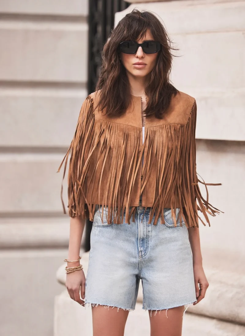 suede fringe waistcoat tan