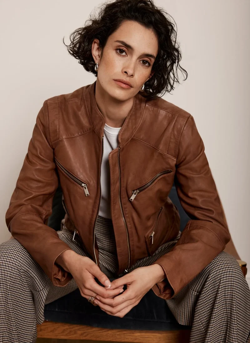 tan biker leather jacket