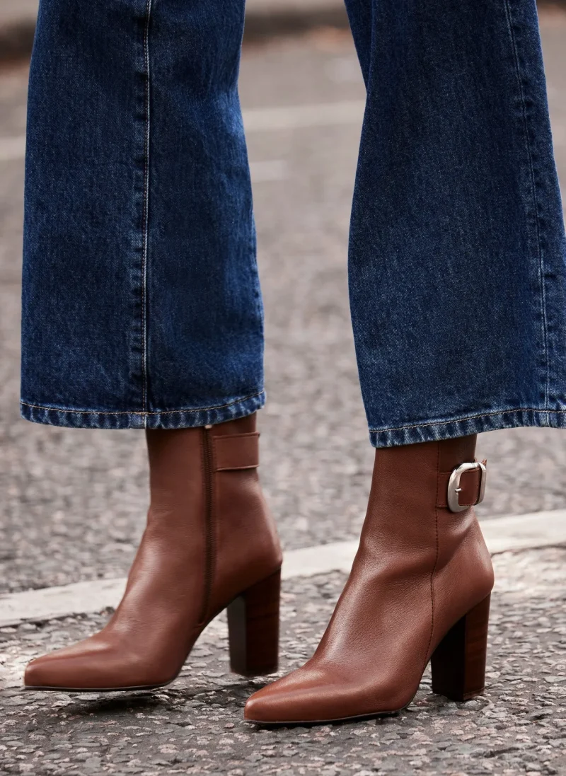 tan buckle ankle boots leather