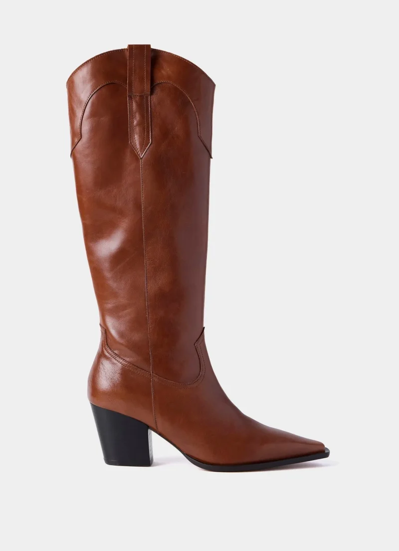 tan leather cowboy long boots for men women