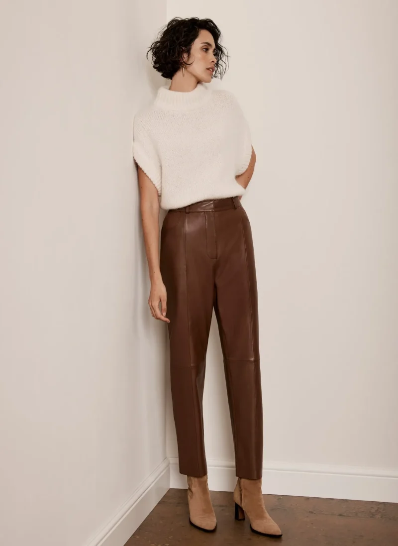 tan leather tapered pants