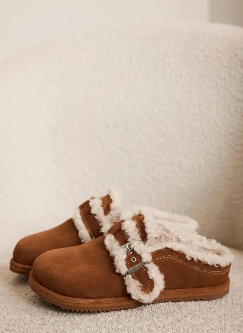 tan suede clog slippers for women