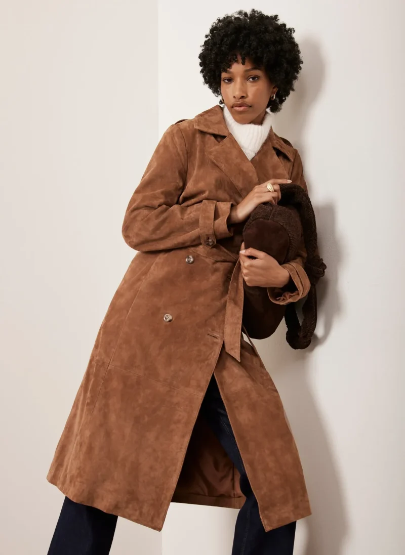 tan suede trench coat for men women