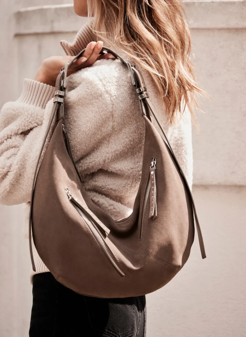 taupe suede crossbody shoulder bag