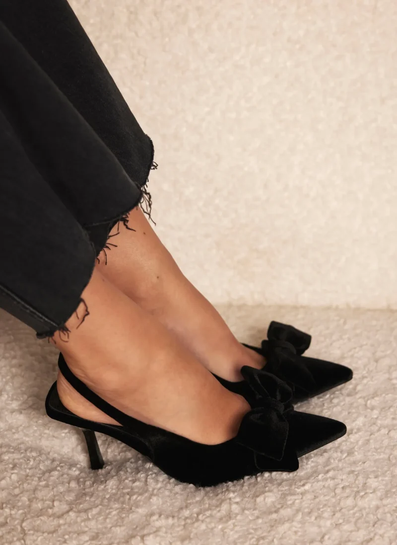 velvet bow slingback heels black