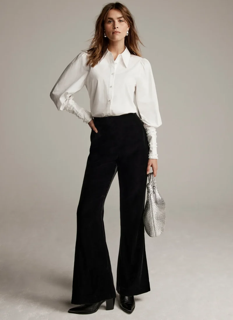 velvet wide leg pants in black