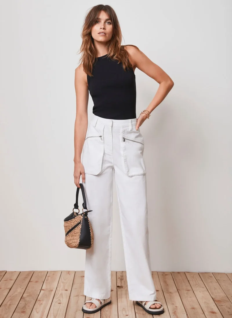 white cotton cargo pants