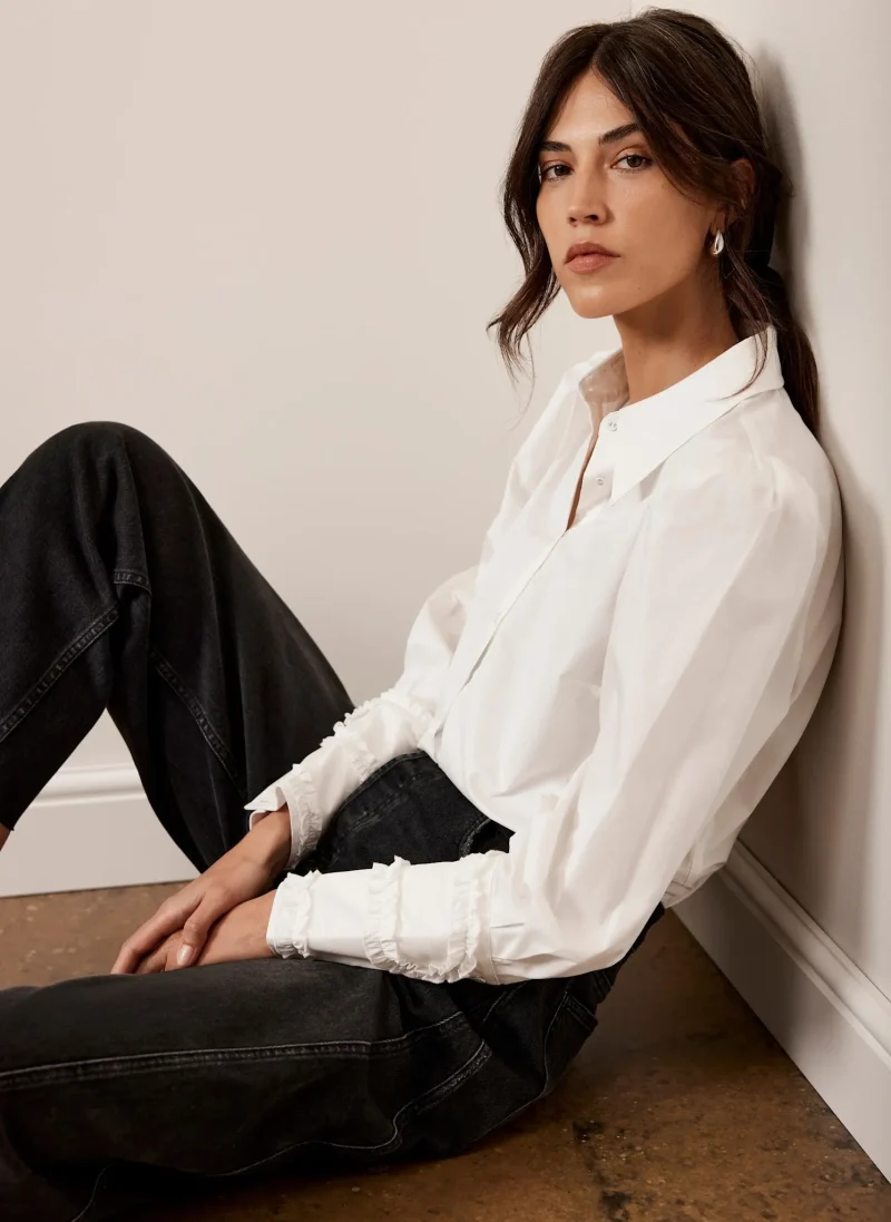 white cuffed cotton shirt