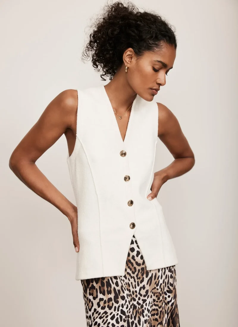 white knit longline waistcoat