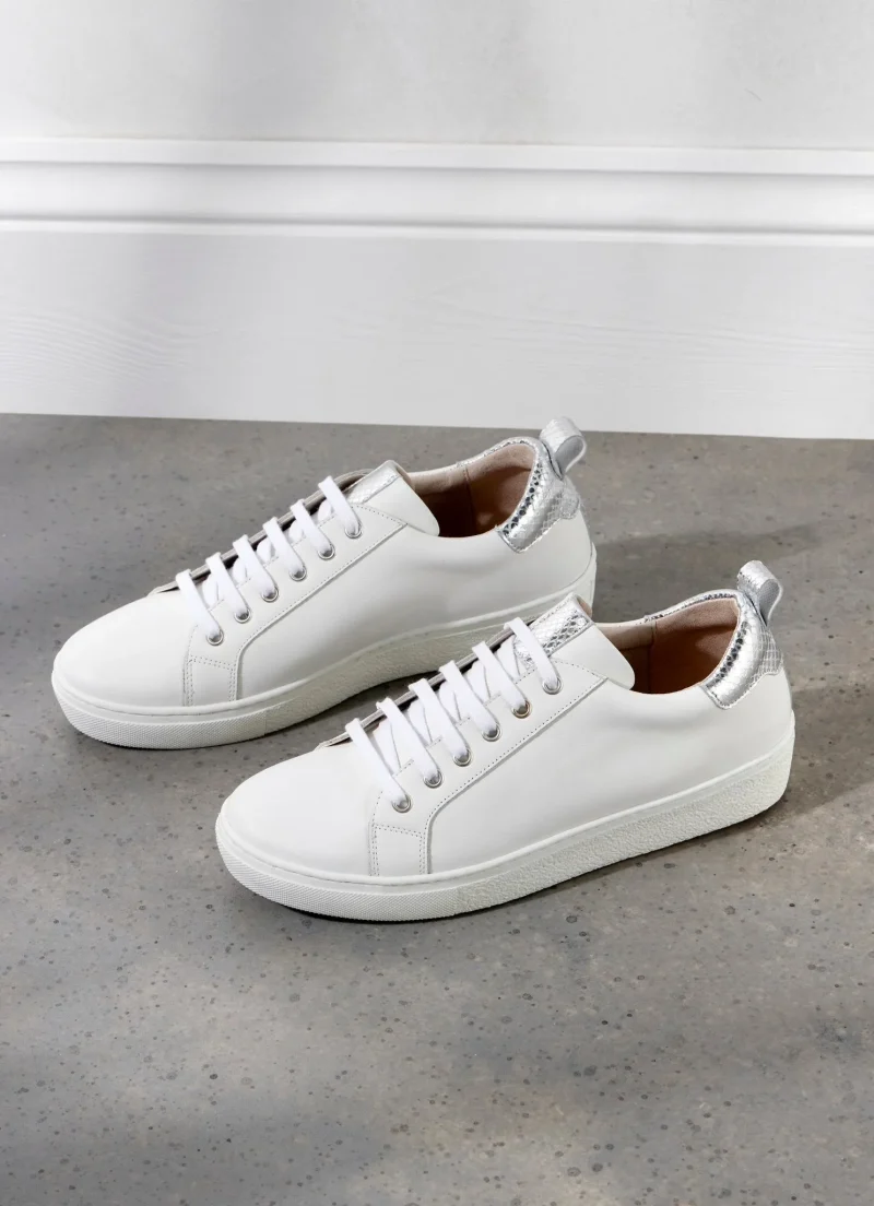 white leather sneakers