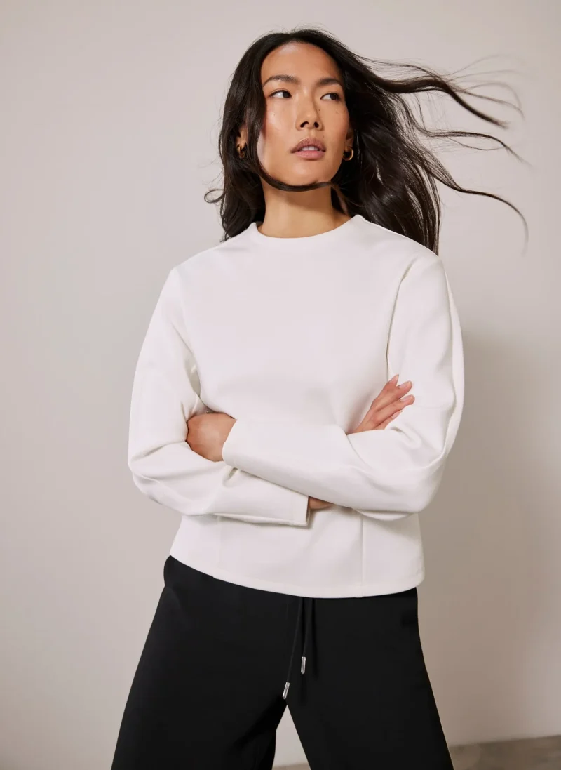 white structured sleeve relaxed fit sweatshirt