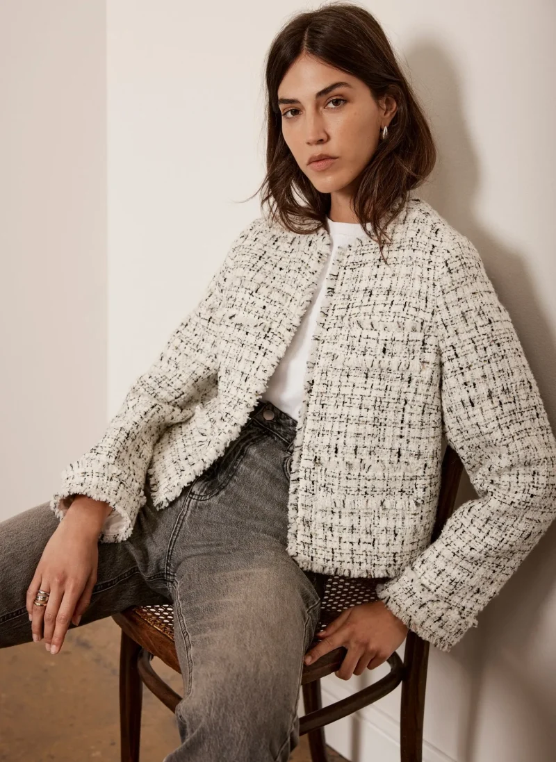 wool boucle textured cream jacket