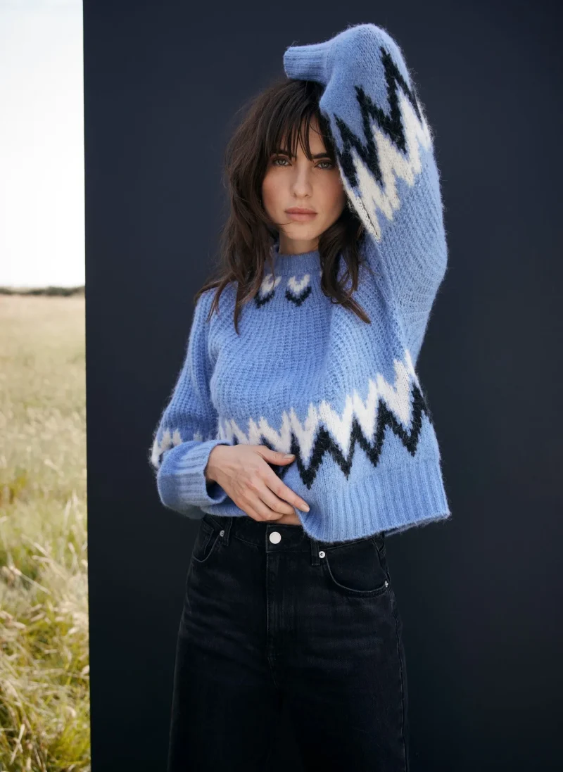 wool fairisle knit jumper in blue