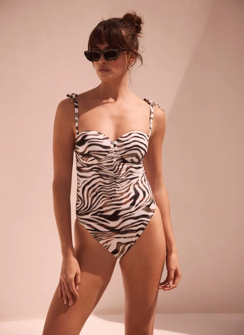 zebra print white swimwear